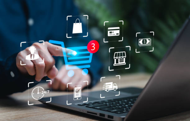 Shopping online, Internet technology, and Digital marketing concepts, Women people use laptop shopping with online stores, Digital payment, service online 24 Hr, business delivery e-commerce