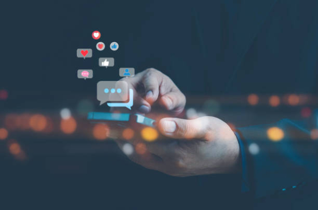 Social media and digital online concept, man using smart phone. The concept of living on vacation and playing social media. Social Distancing ,Working From Home concept. Social media concept.