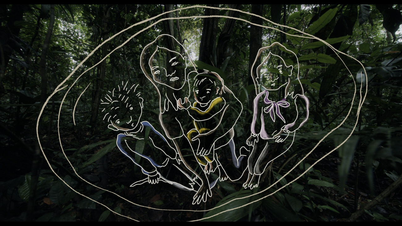 An animation of Tien, Lesly, Cristin and Soleiny in the jungle. (Credit: National Geographic)