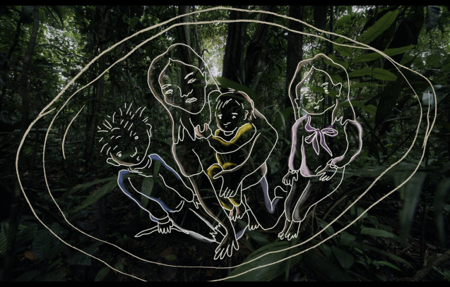 An animation of Tien, Lesly, Cristin and Soleiny in the jungle. (Credit: National Geographic)