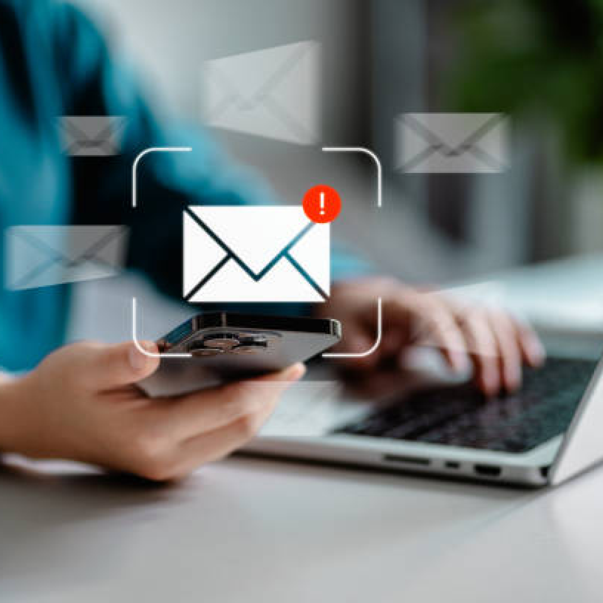 Women using smartphones check email notifications inbox have spam viruses message with warning caution, junk and trash mail, security terms cybersecurity concept