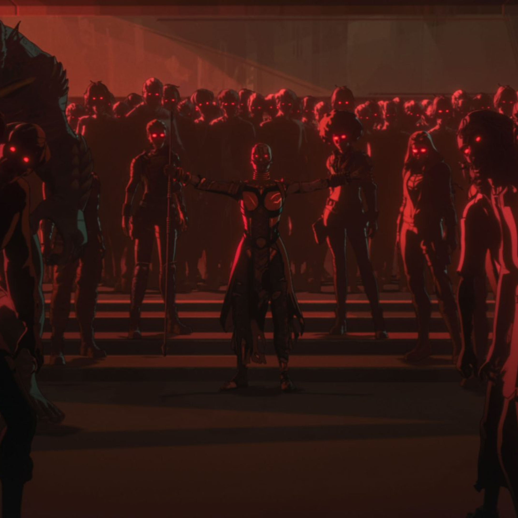 (Center): Zombie Okoye (voiced by Kenna Ramsey) in Marvel Television's MARVEL ZOMBIES exclusively on Disney+. Photo courtesy of Marvel Television. © 2025 MARVEL.