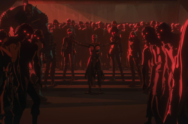 (Center): Zombie Okoye (voiced by Kenna Ramsey) in Marvel Television's MARVEL ZOMBIES exclusively on Disney+. Photo courtesy of Marvel Television. © 2025 MARVEL.