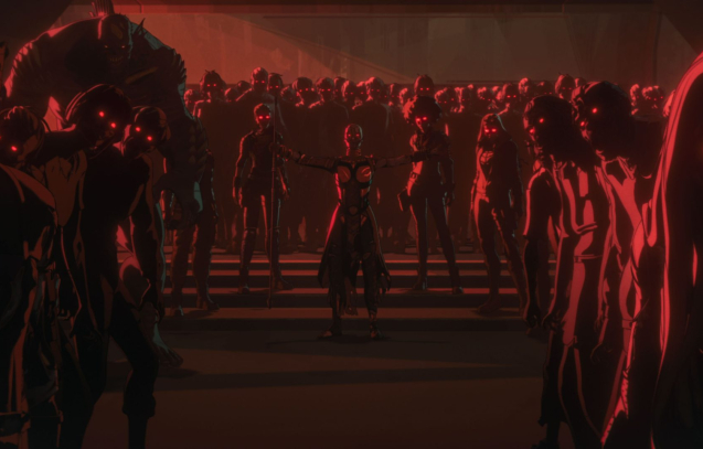 (Center): Zombie Okoye (voiced by Kenna Ramsey) in Marvel Television's MARVEL ZOMBIES exclusively on Disney+. Photo courtesy of Marvel Television. © 2025 MARVEL.