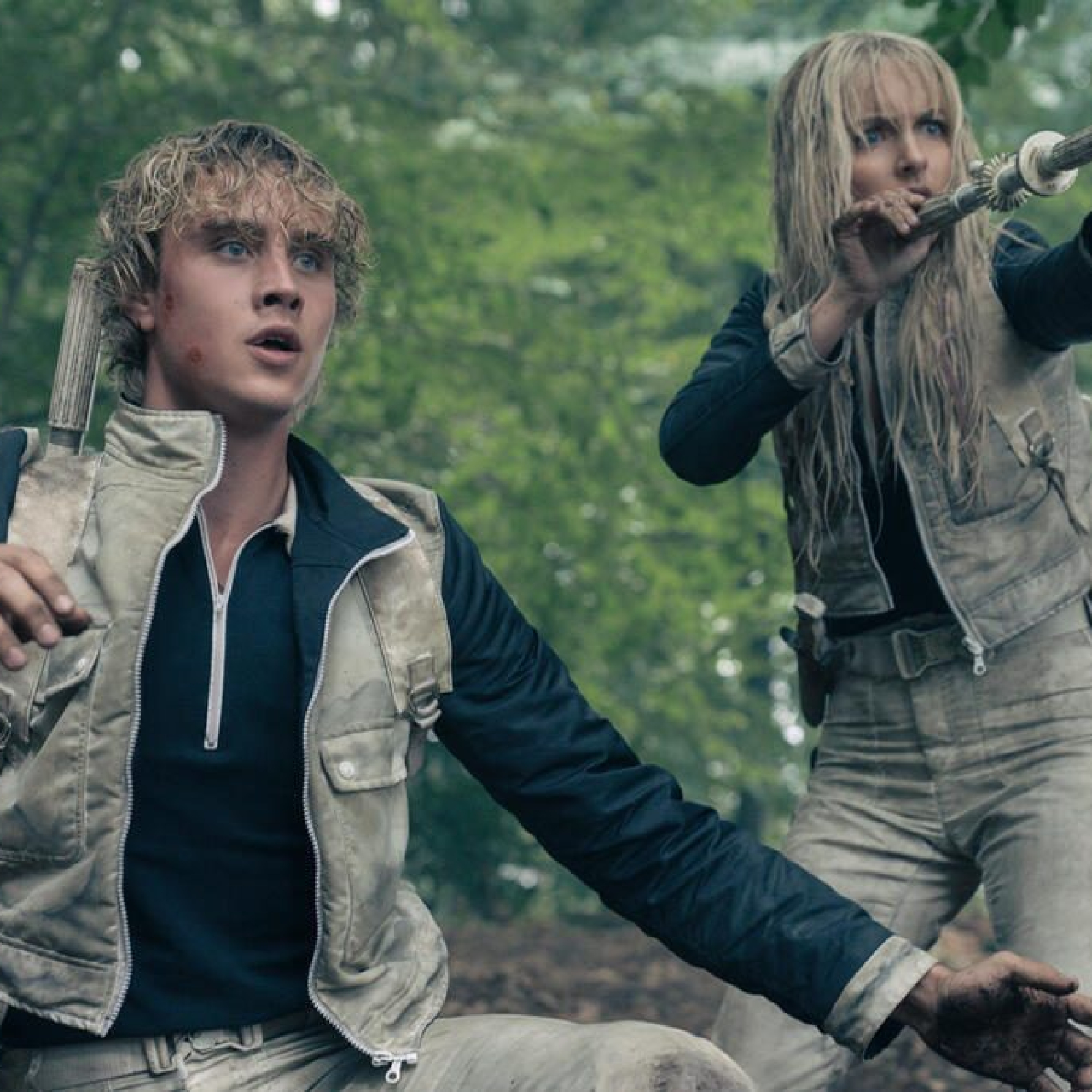 Joseph Zada as Haymitch Abernathy and McKenna Grace as Maysilee Donner in The Hunger Games: Sunrise on the Reaping. Photo Credit: Murray Close
