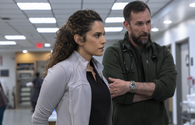 Santos shares Kylie's info w/Robby and Al-Hashimi. (Warrick Page/MAX)